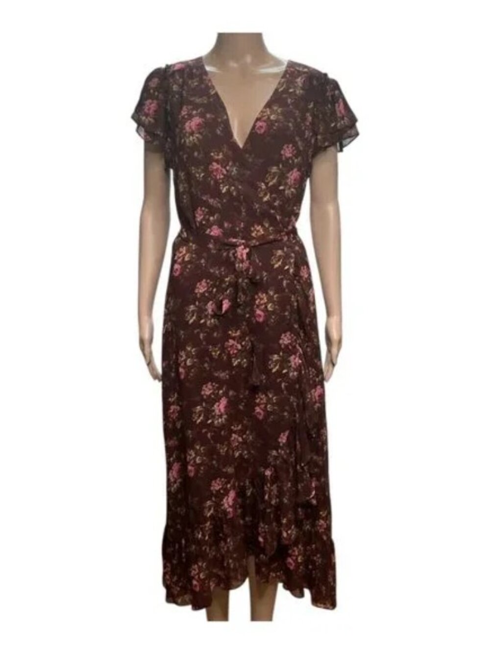 NWT Paige Neroli Rosewood Boho Chic Floral Print 100% Silk Wrap Dress Size M - Picture 3 of 13